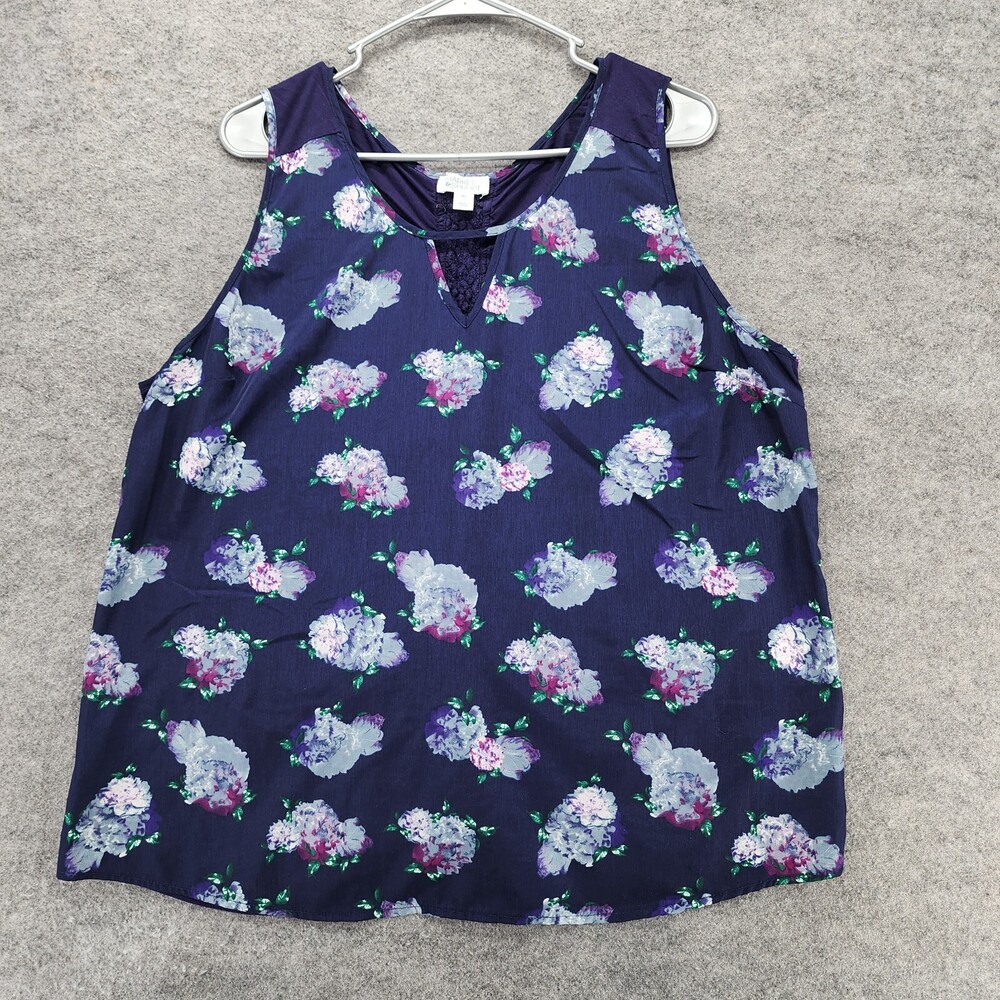 Market Spruce Shirt Womens XXL Sleeveless Purple Floral Keyhole Neckline